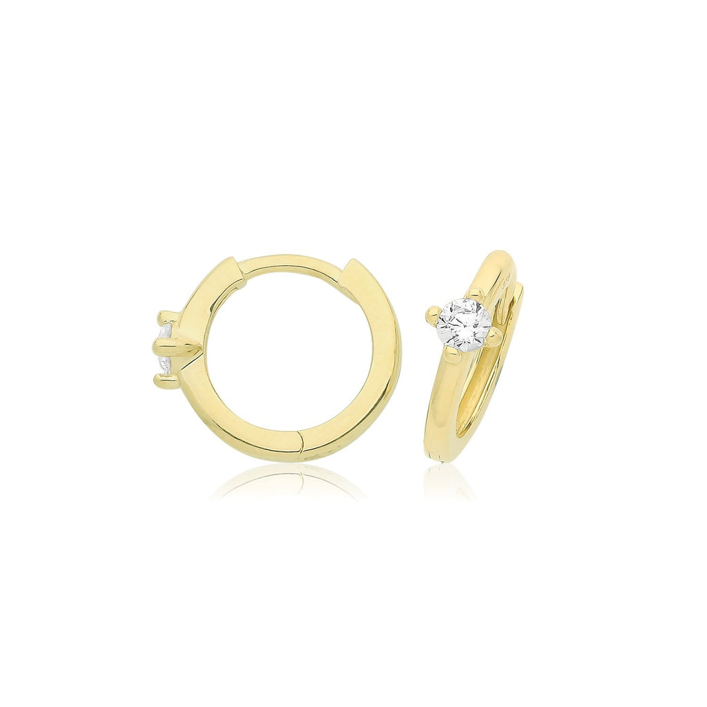 9ct Yellow Gold 1 Stone Hoop Earrings British Made 375 Hallmark Brand New Boxed
