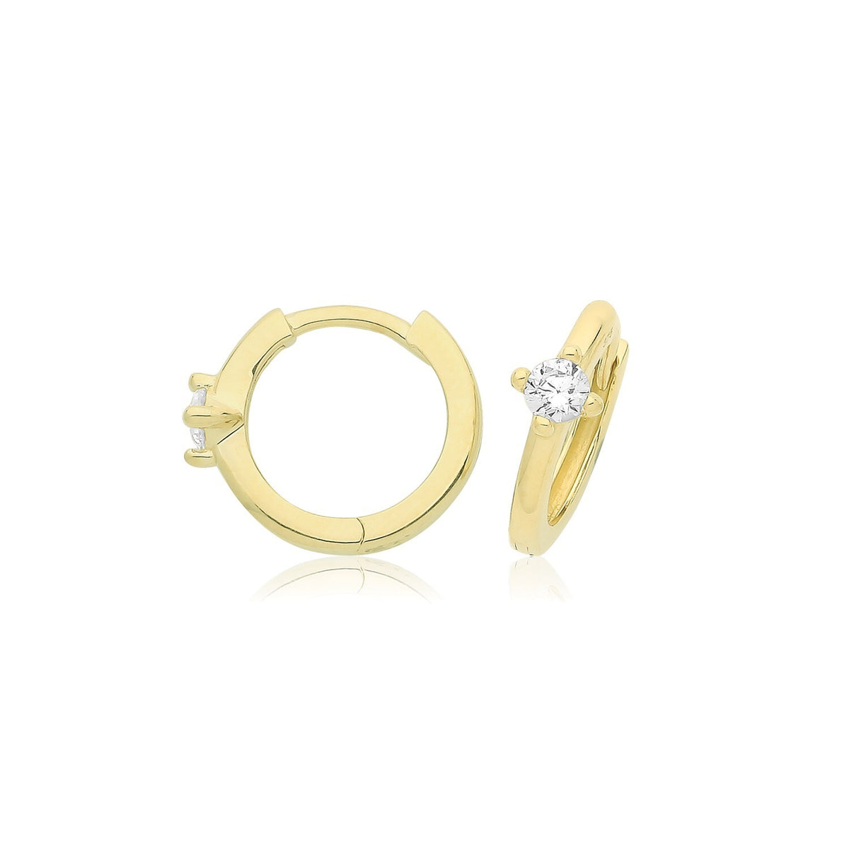 9ct Yellow Gold 1 Stone Hoop Earrings British Made 375 Hallmark Brand New Boxed