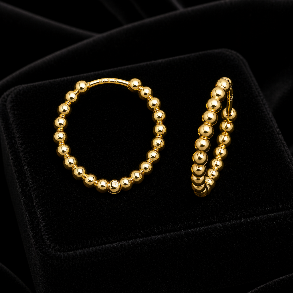 9ct Yellow Gold Bobble Hoop Earrings British Made 375 Hallmarked Brand New Boxed