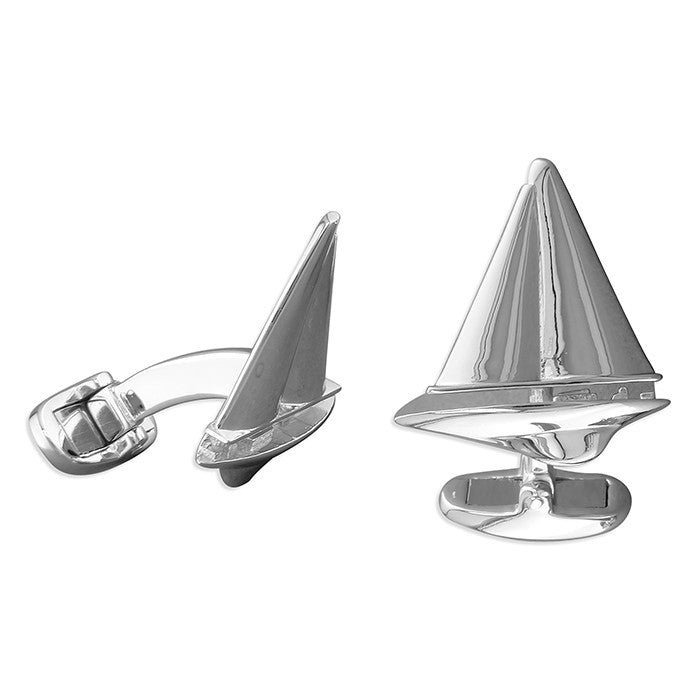 Solid Sterling Silver Yacht Cufflink Set Men's 925 Hallmarked British Made