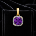 Cushion Amethyst Diamond Pendant 9ct Multi Tone Gold 375 Hallmark Chain Lengths