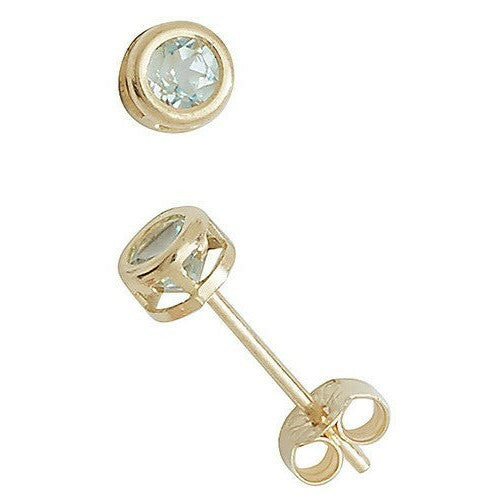 Yellow Gold Blue Topaz Earrings Solitaire Natural Stone 375 9 Carat New Boxed