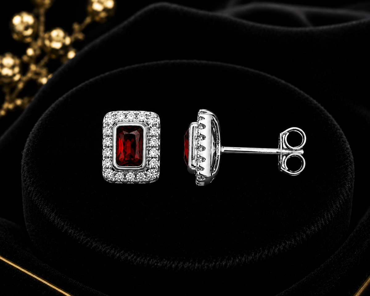 Garnet Gemstone Earrings Solid Sterling Silver 925 Hallmark Brand New Boxed
