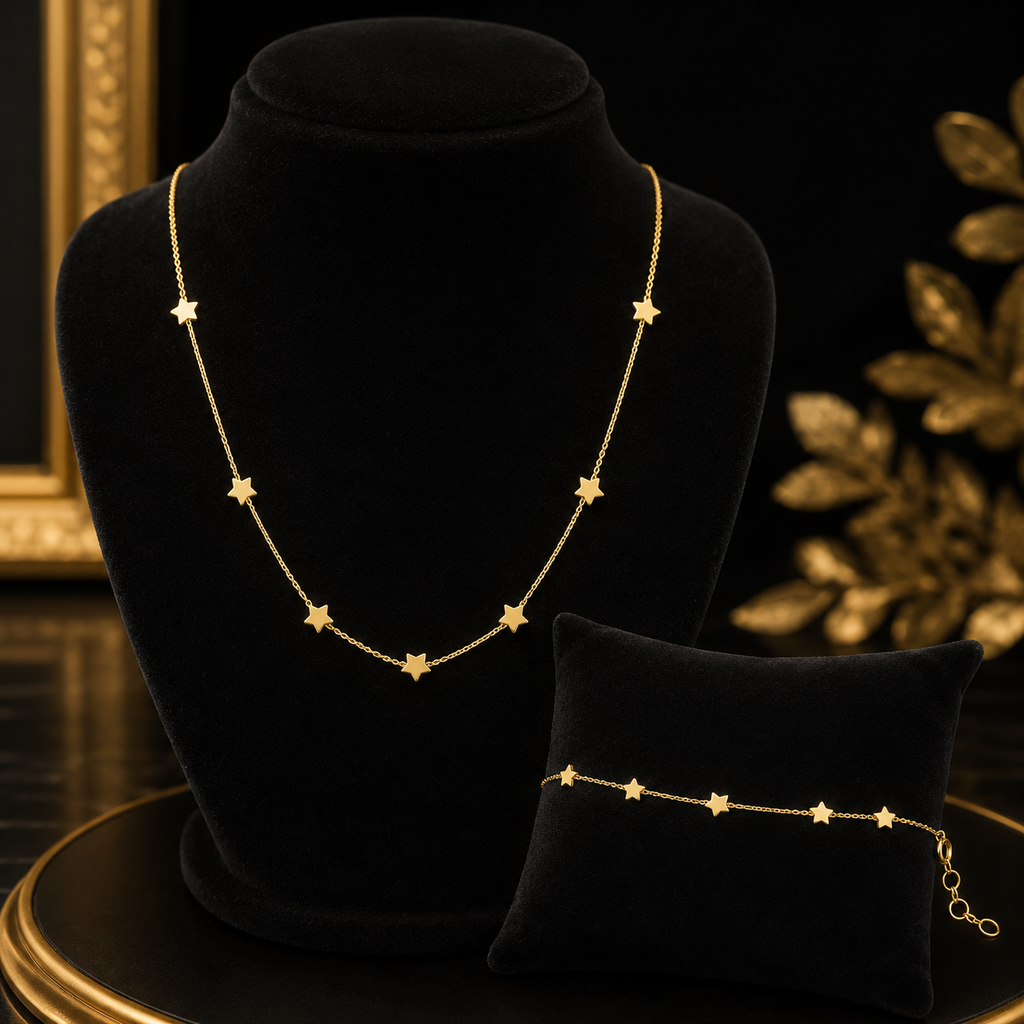 Star Necklace and Bracelet Set 9ct Yellow Gold 375 Hallmarked British Made