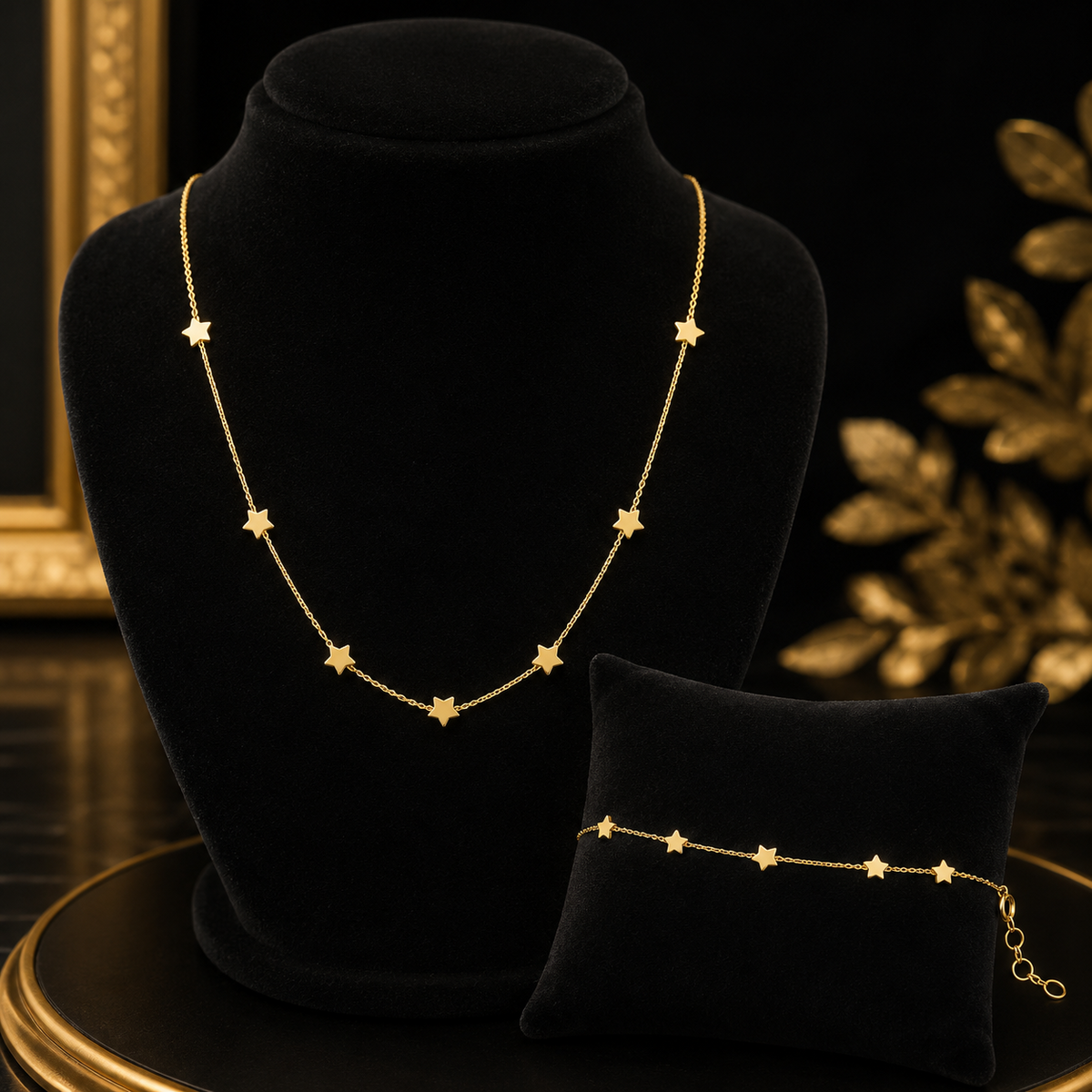 Star Necklace and Bracelet Set 9ct Yellow Gold 375 Hallmarked British Made