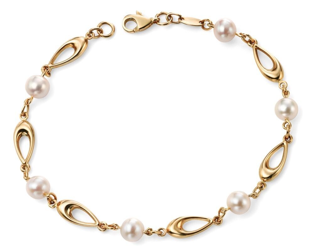 Freshwater Pearl Oval Bracelet In 9ct Yellow Gold 375 Hallmarked British Made