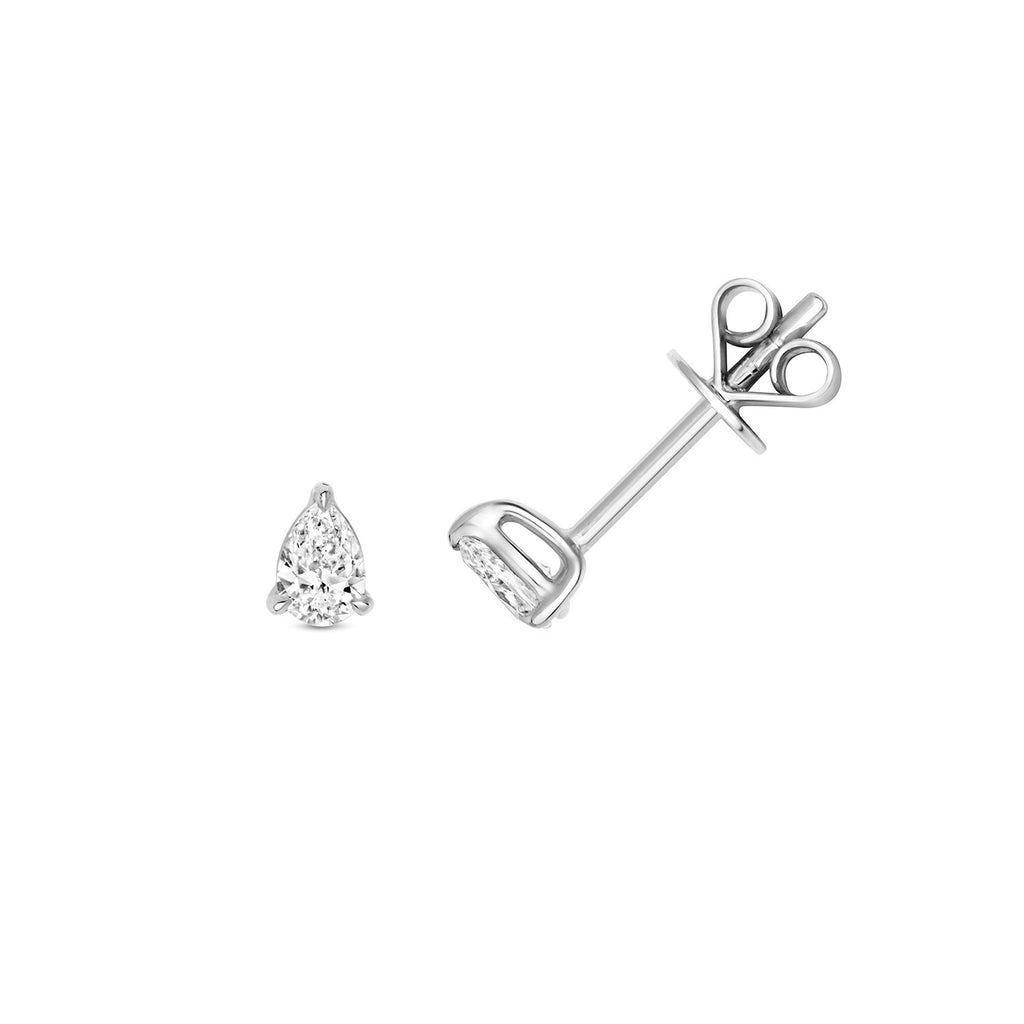Natural Diamond Pear Stud Earrings 18ct White Gold Hallmarked British Made