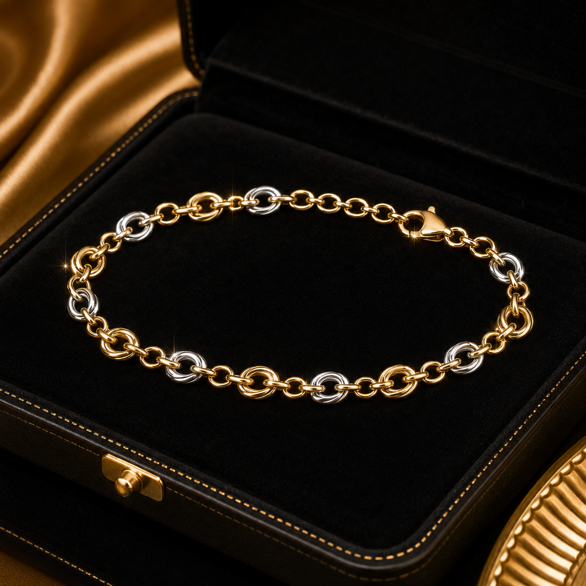 Fancy Oval Link Bracelet 9ct 2 Tone Gold 375 Hallmarked British Made Brand New