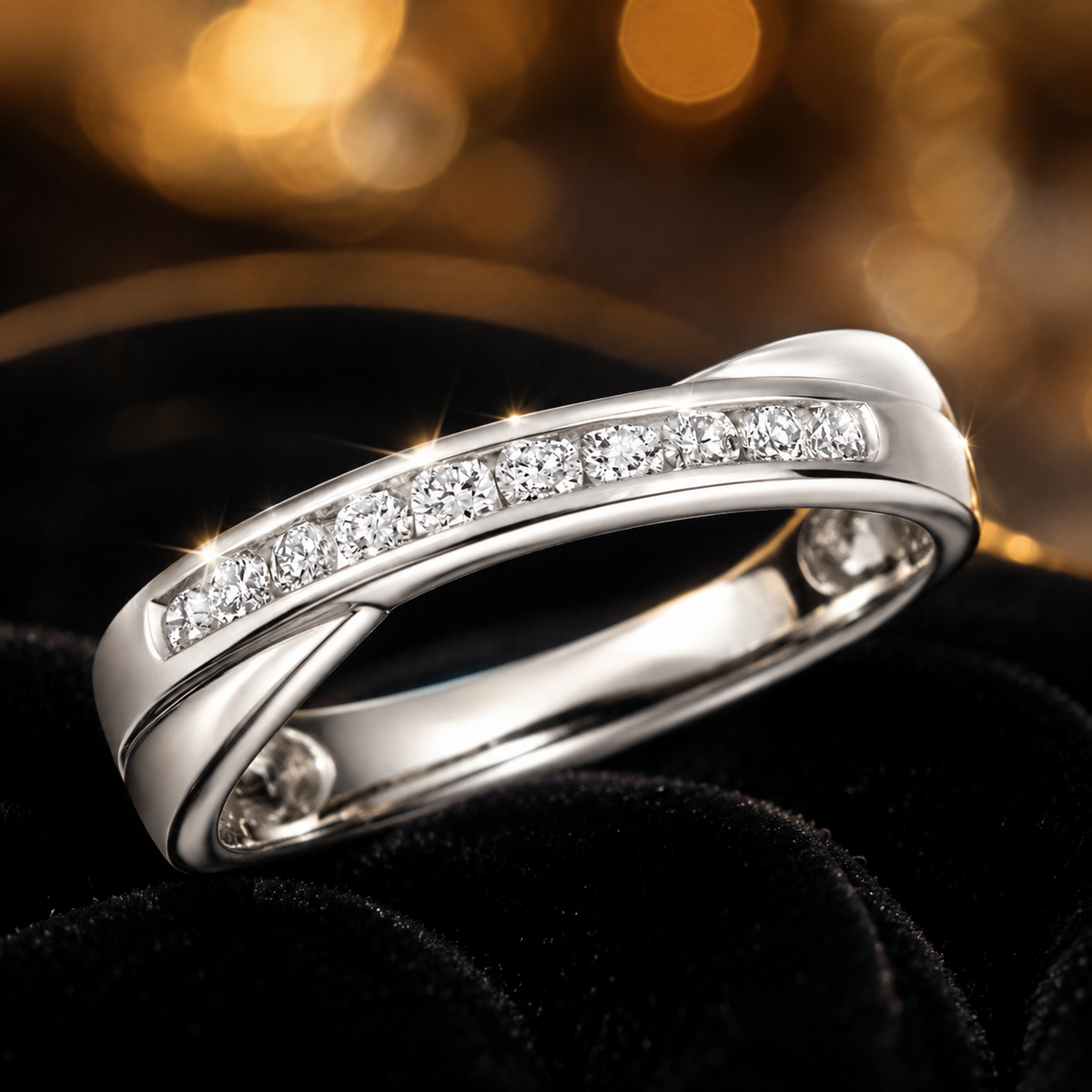Natural Diamond Crossover Ring Eternity Band 9ct White Gold 375 Hallmarked