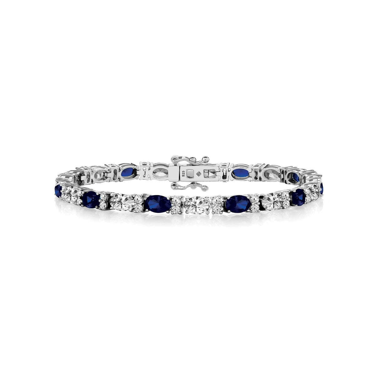 Natural Oval Sapphire Tennis Bracelet Sterling Silver 925 Hallmarked Brand New