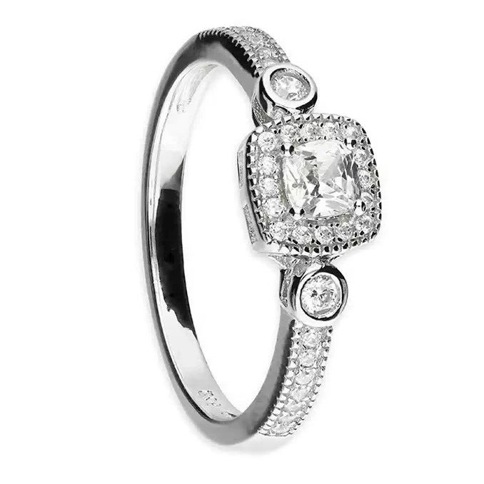 Vintage Cushion Halo Ring Sterling Silver 925 Hallmarked British Made Size M - R