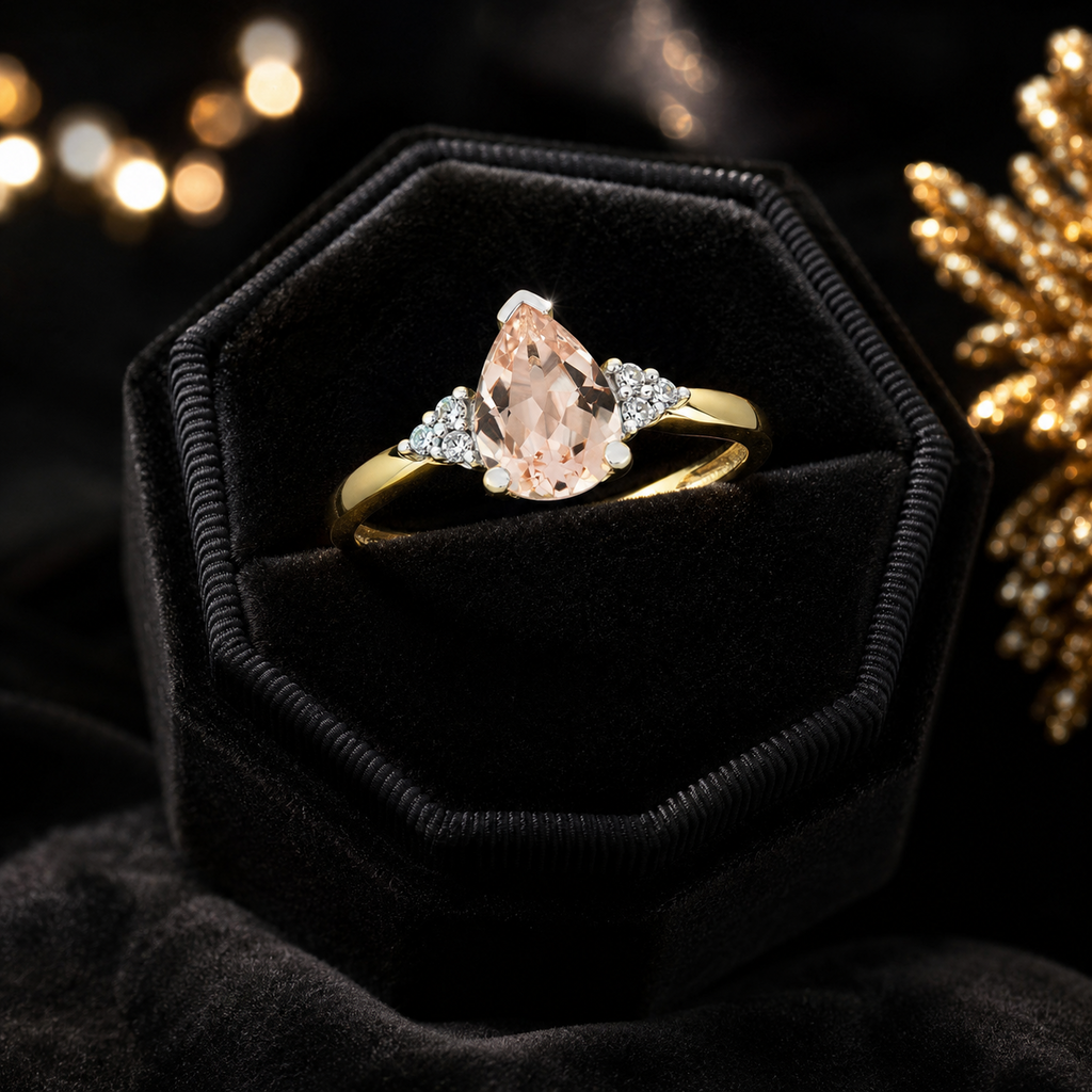 Teardrop Morganite Diamond Ring 9ct 2 Tone Gold 375 Hallmarked Sizes J - Q