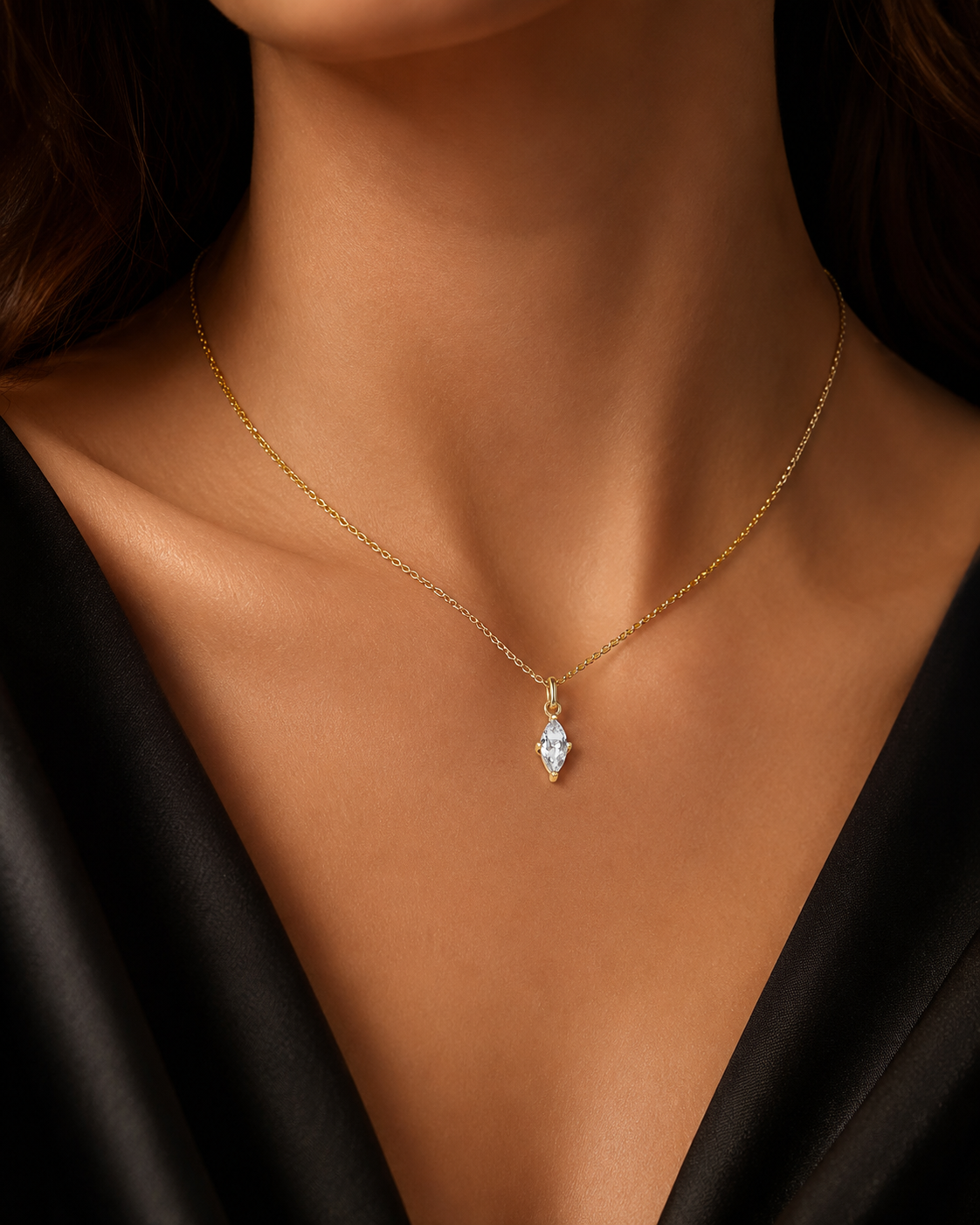 Marquise Gemstone 9ct Yellow Gold Pendant Hallmarked All Chain Lengths