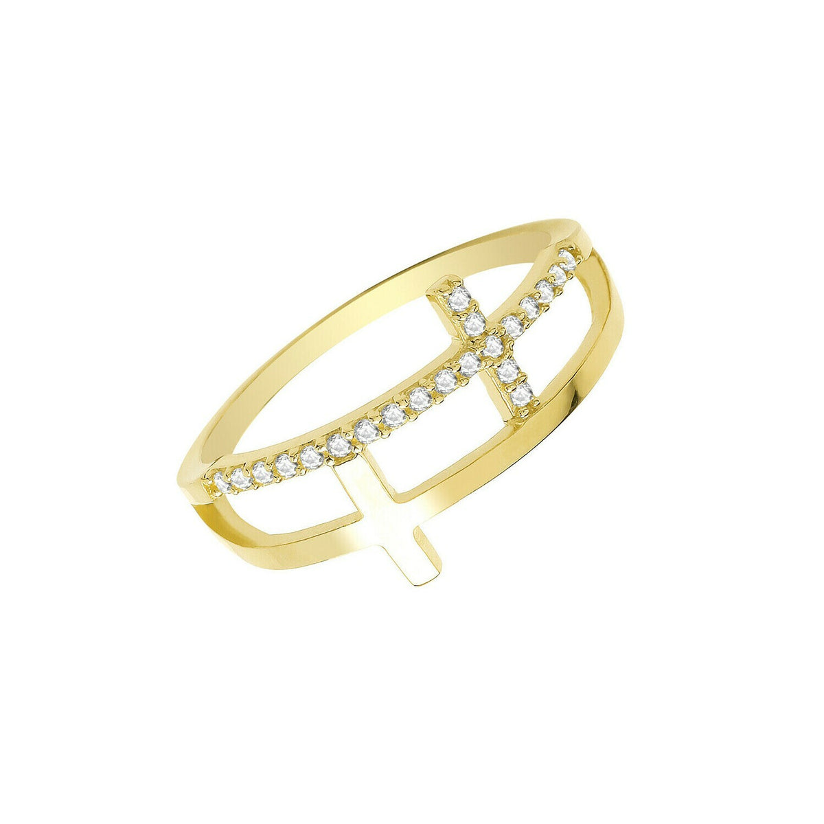 Double Cross Ring 9ct Yellow Gold Hallmarked Sizes K - Q British Made