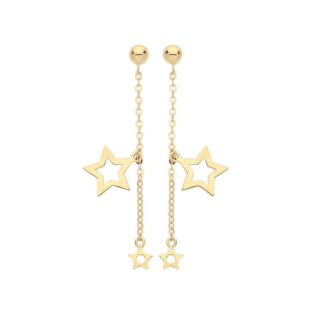 Star Chain Drop Earrings 9ct Yellow Gold 375 Hallmarked Brand New Boxed