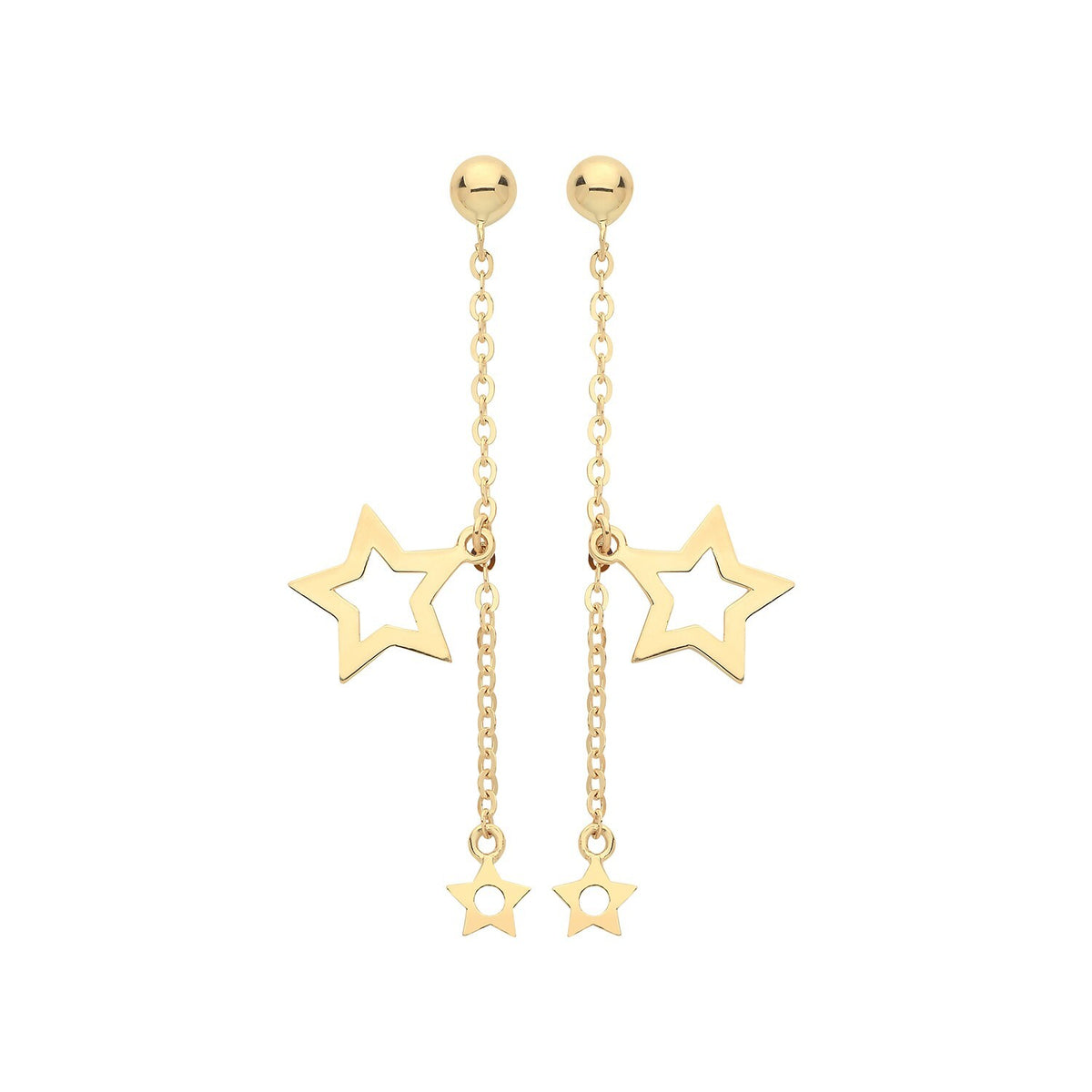 Star Chain Drop Earrings 9ct Yellow Gold 375 Hallmarked Brand New Boxed