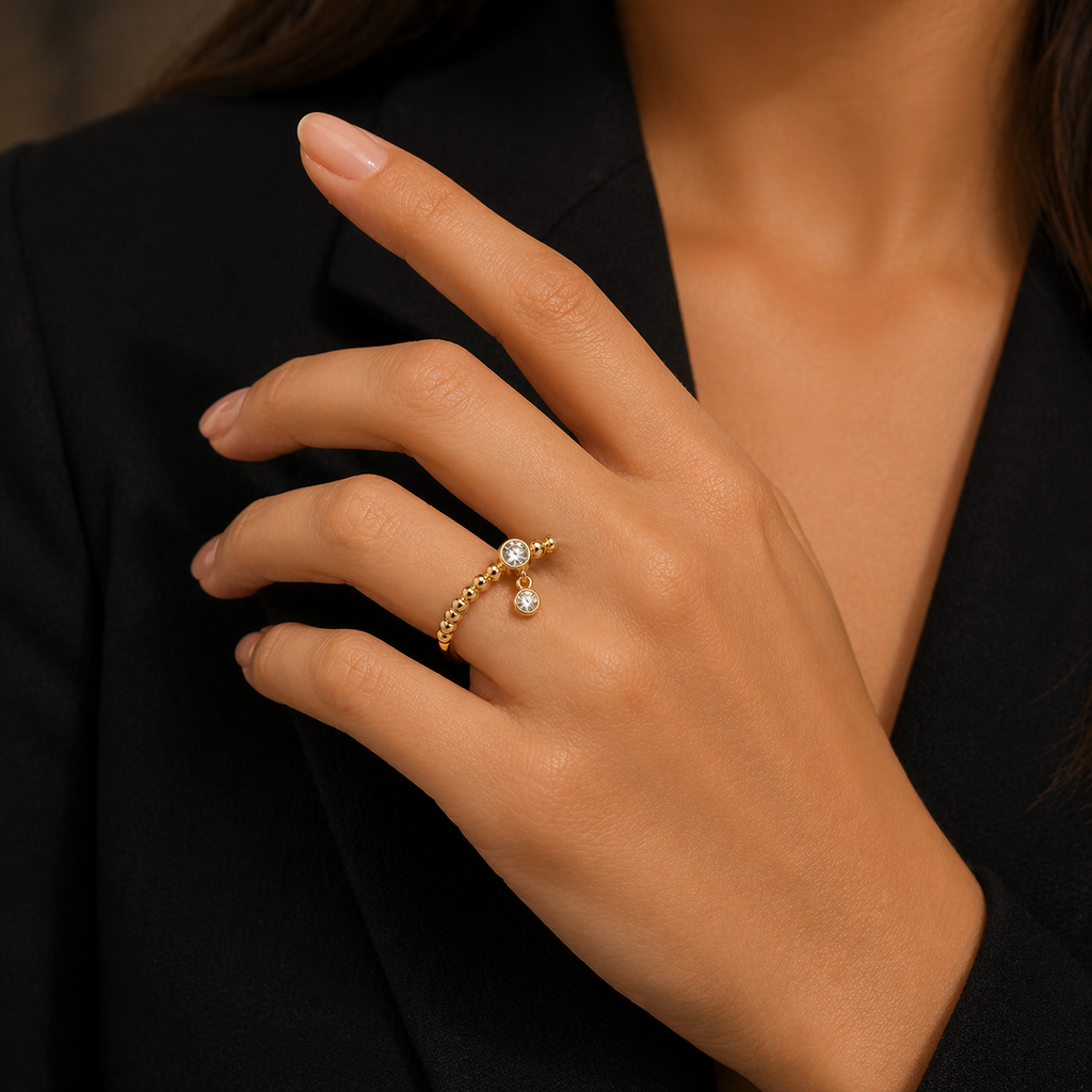 Charm Ring 2 Stone 9ct Yellow Gold Hallmarked Sizes J - T British Made
