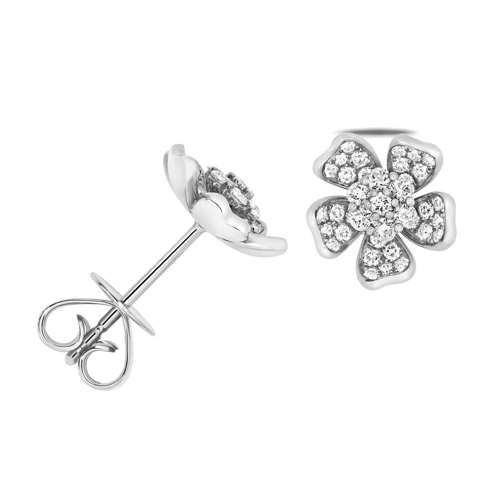 37 Natural Diamond Floral Stud Earrings 18ct White Gold Hallmarked British Made