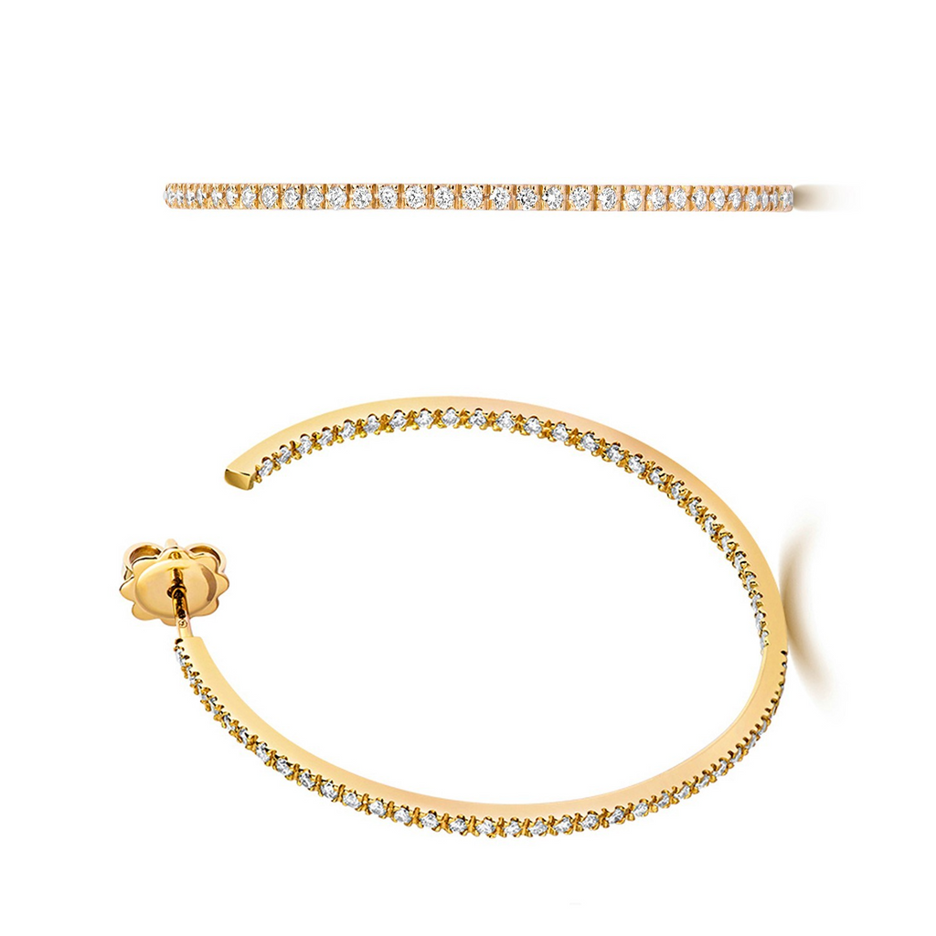 40mm Natural Diamond Hoop Earrings 18ct Yellow Gold Hallmarked British Made