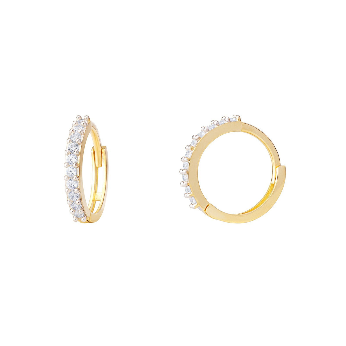 10 Stone Huggie Hoop Earrings 9ct Yellow Gold 375 Hallmarked British Made