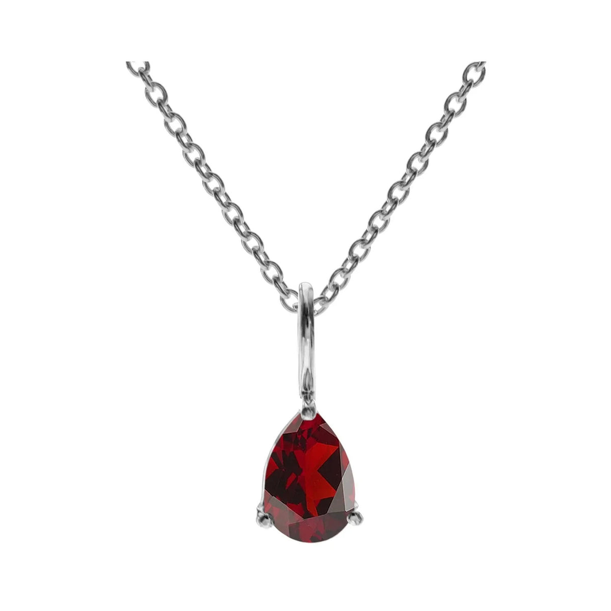 Teardrop Garnet Necklace Solid Sterling Silver 925 Hallmarked British Made