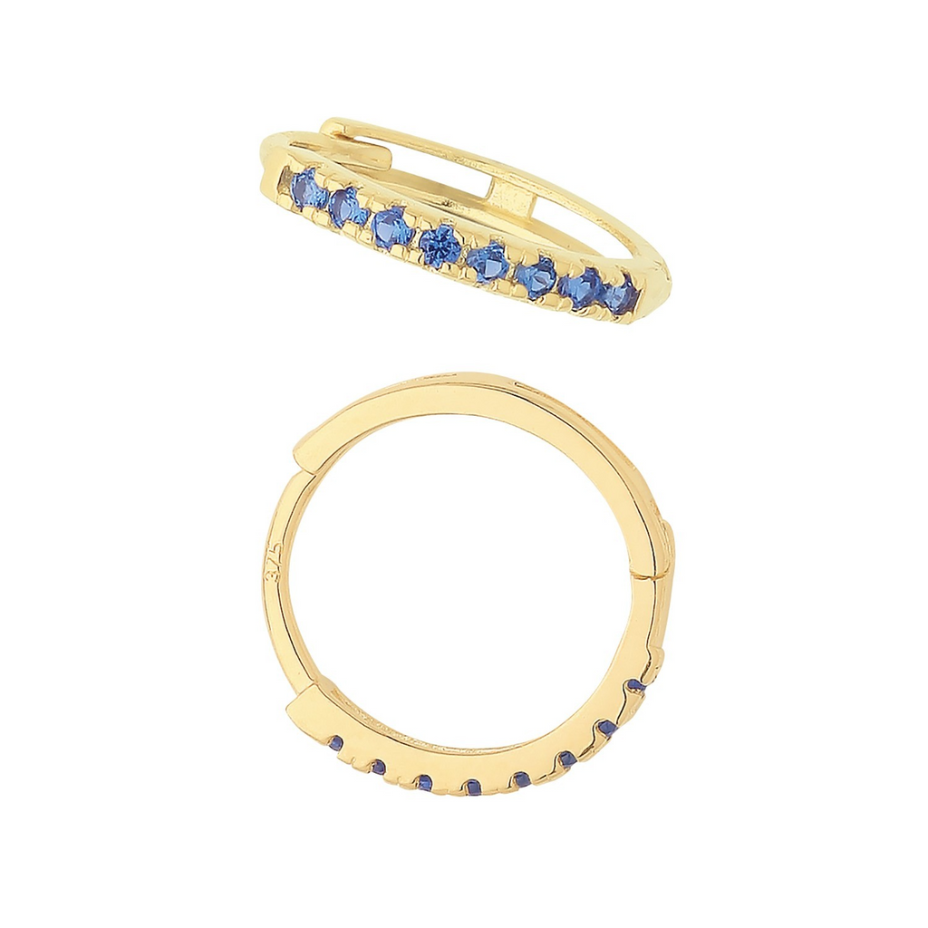 9ct Yellow Gold Sapphire Hoop Earrings British Made 375 Hallmark Brand New Boxed