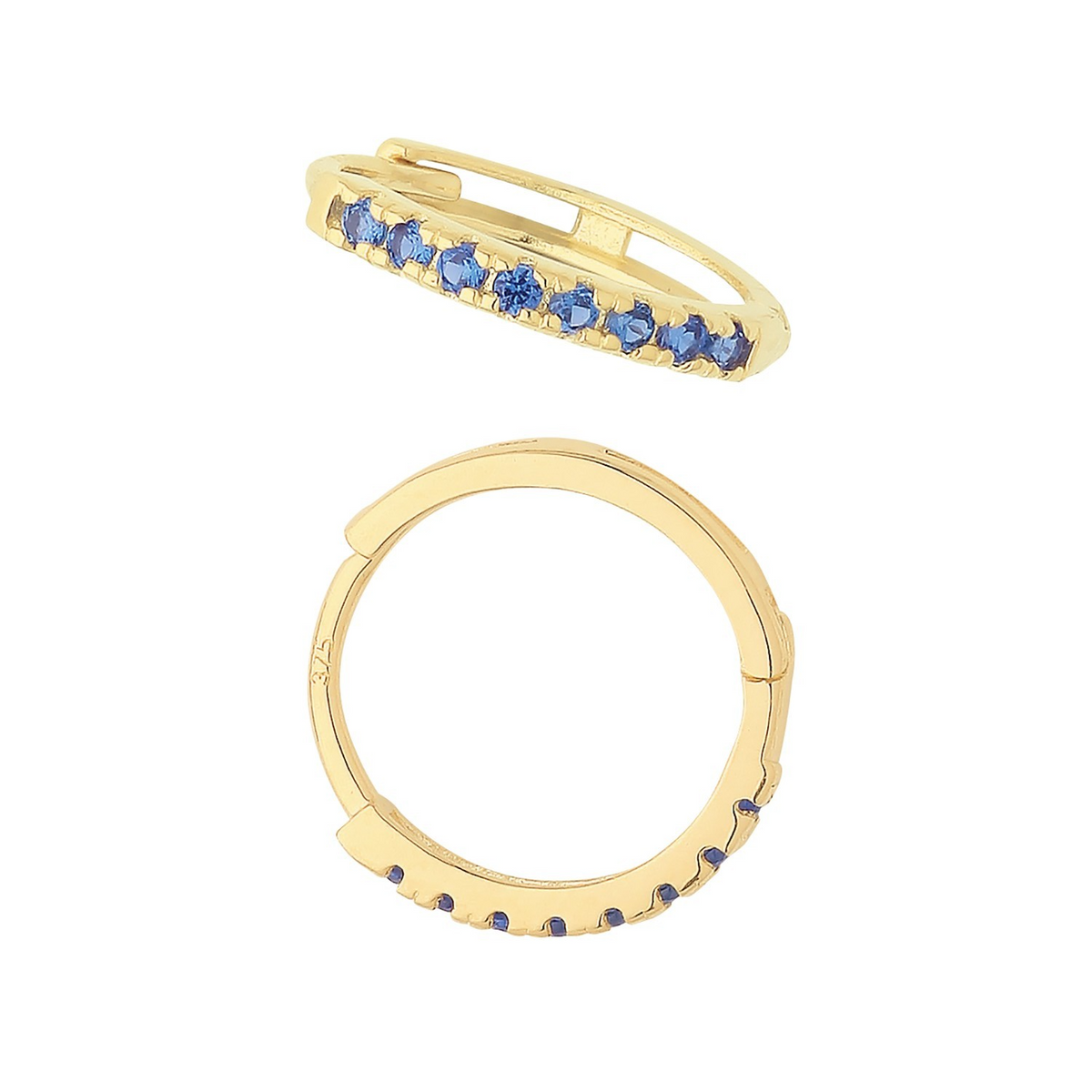 9ct Yellow Gold Sapphire Hoop Earrings British Made 375 Hallmark Brand New Boxed