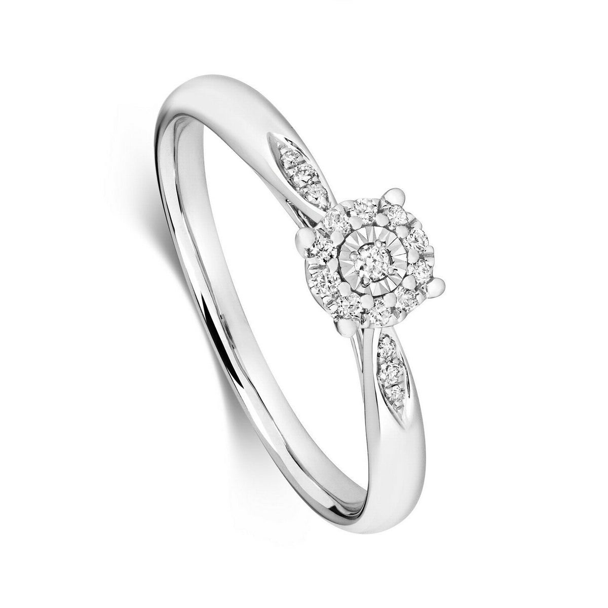 Diamond Illusion Solitaire Ring 9ct White Gold 375 Hallmark Sizes J - Q