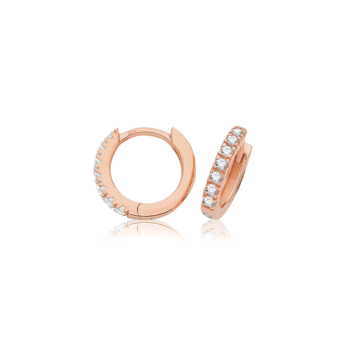 Mens 7 Stone Huggie Hoop Earring 9ct Rose Gold 375 Hallmarked Brand New Boxed
