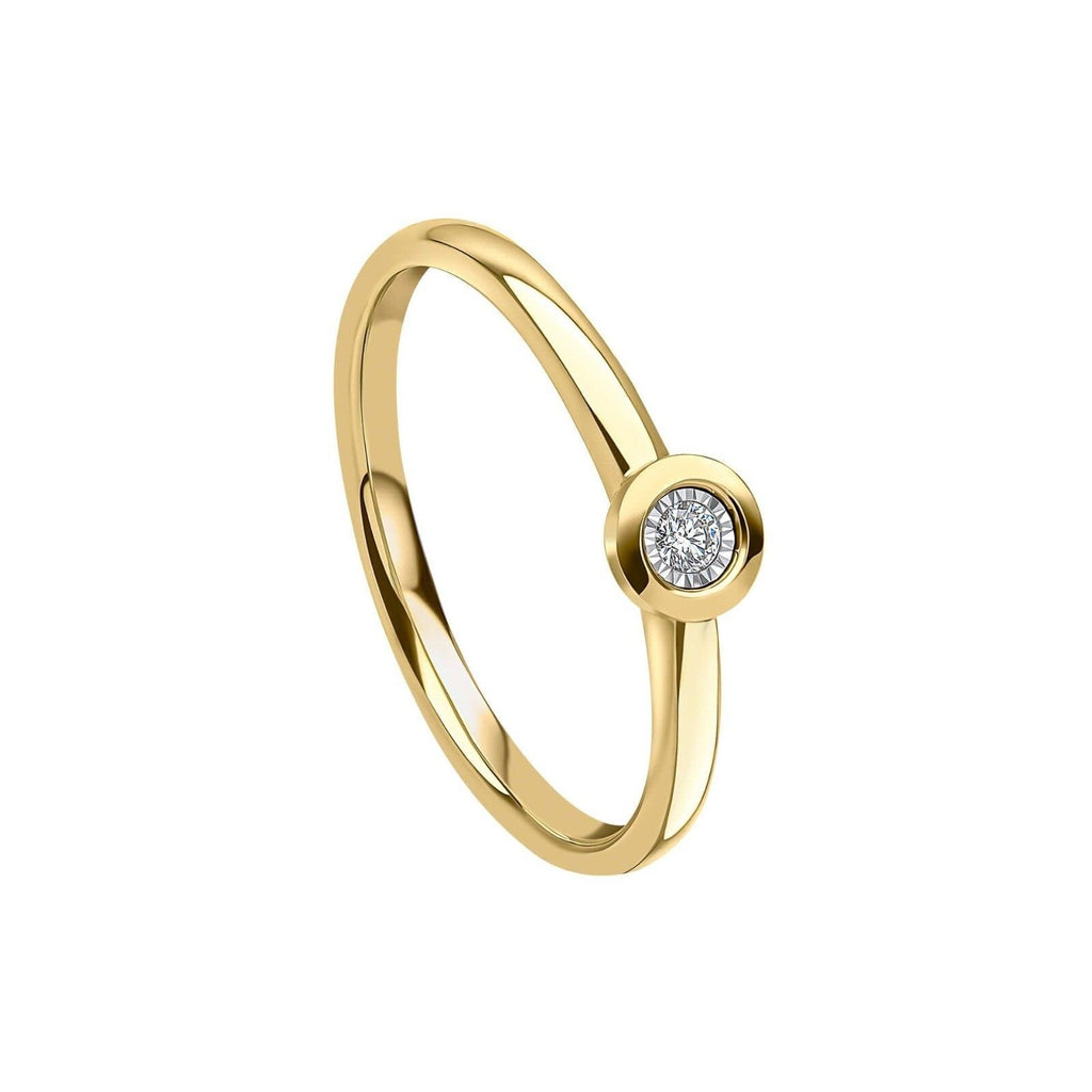 Rounded Bezel Diamond 9ct Yellow Gold Ring 375 Hallmarked Ring Sizes L - Q