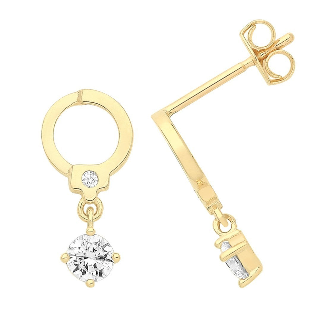 2 Stone Handcuff Drop Earrings 9ct Yellow Gold 375 Hallmarked Brand New Boxed