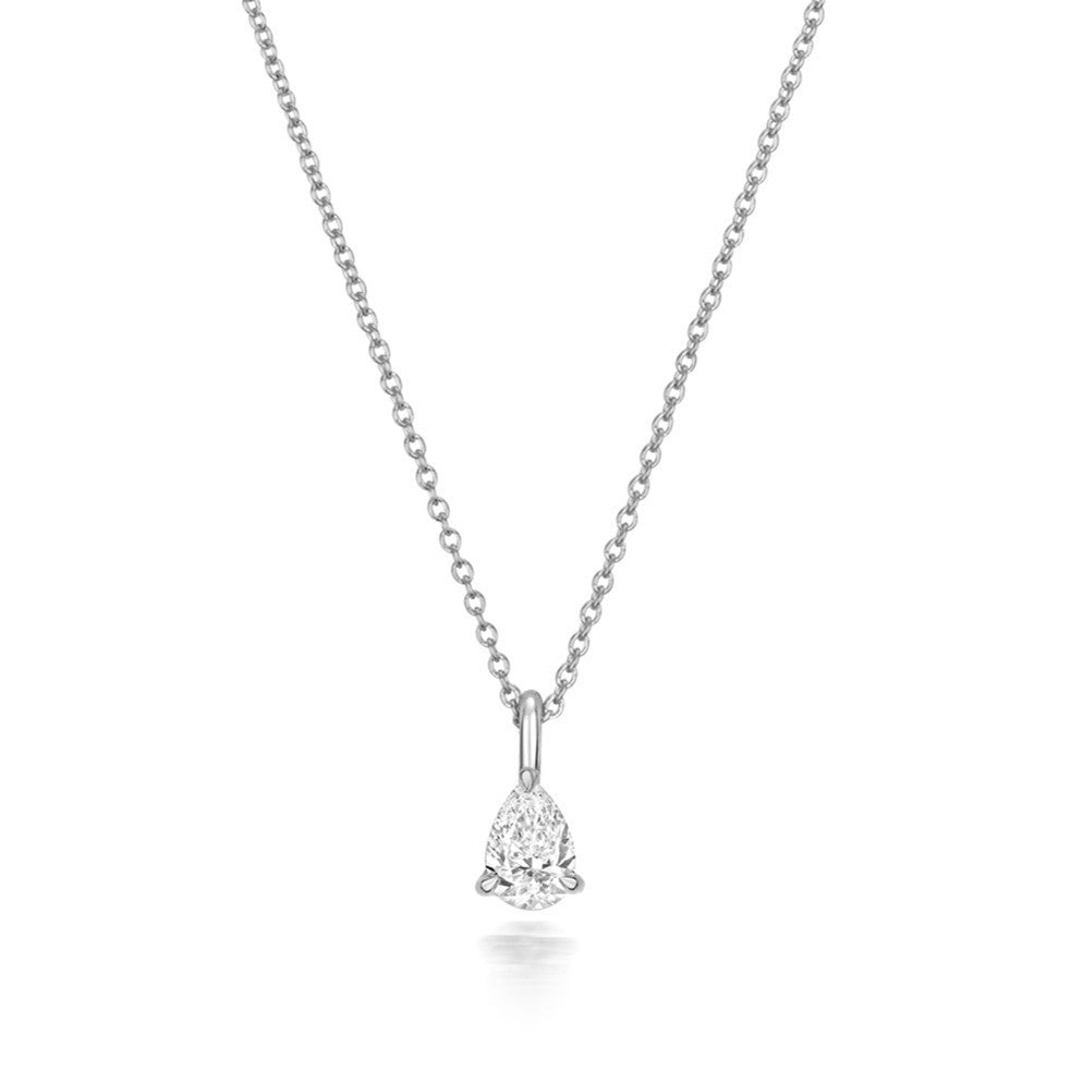 1 Natural Diamond Pear Cut Necklace 18ct White Gold Hallmarked British Made