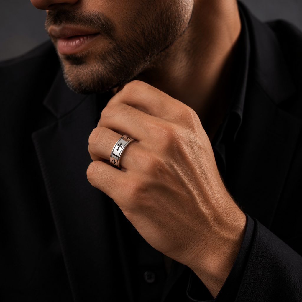 Men's Sterling Silver Cross Ring Engagement Gents 925 Hallmark Sizes R - Z