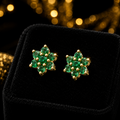Emerald Cluster Stud Earrings Yellow Gold Natural Stone 375 Hallmark New Boxed