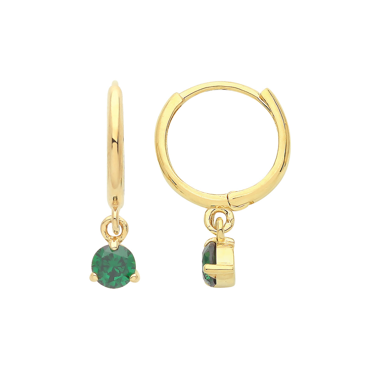 Yellow Gold Emerald Earrings Drop Hoops Natural Stone 375 9 Carat New Boxed