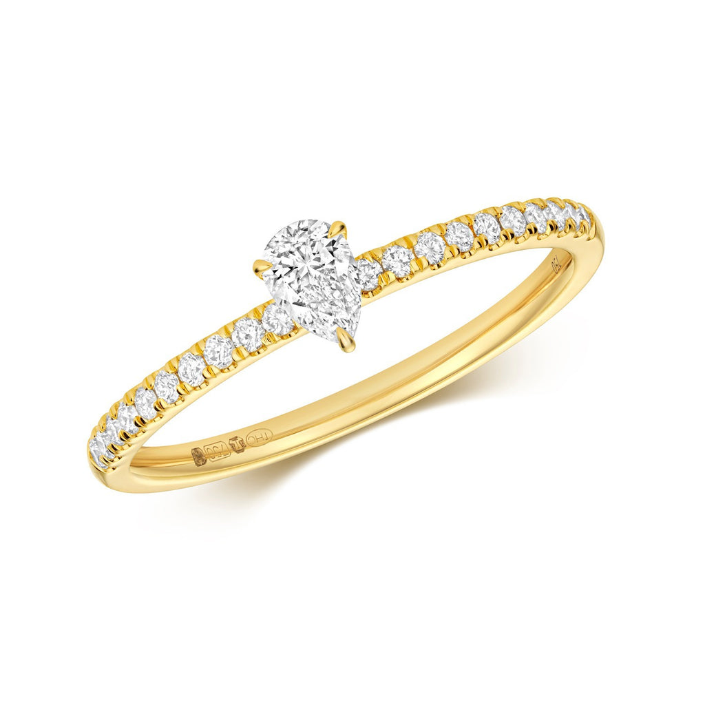 21 Natural Diamond Pear Cut Ring 18ct Yellow Gold Hallmarked Sizes K - N
