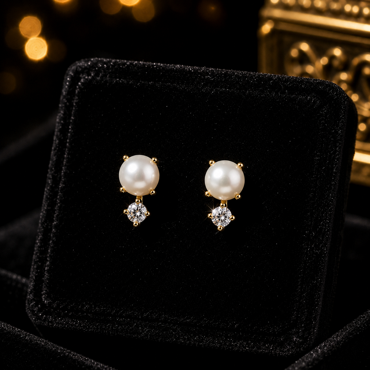 2 Stone Pearl Drop Earrings 9ct Yellow Gold Plated Hallmarked British Made
