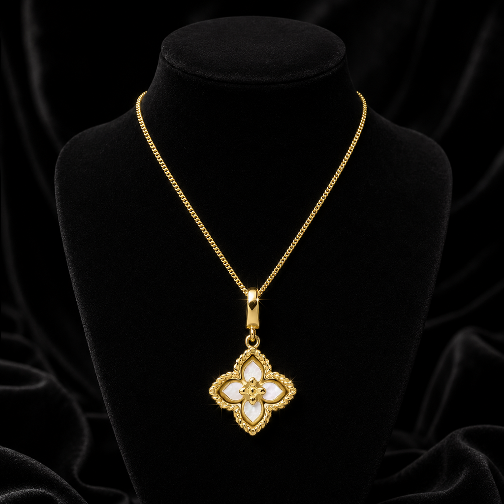 Floral Mother Of Pearl Pendant 9ct Yellow Gold 375 Hallmarked British Made