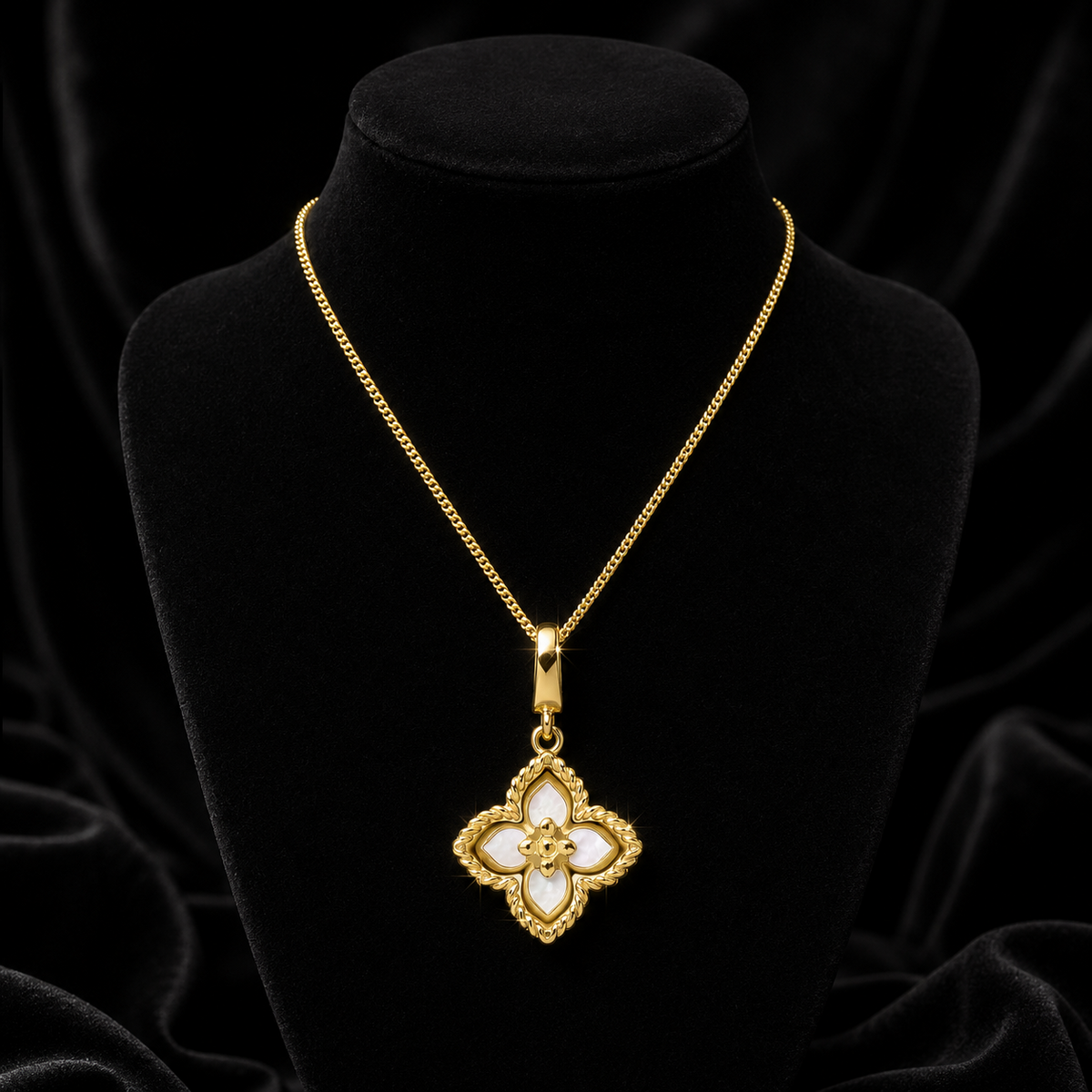Floral Mother Of Pearl Pendant 9ct Yellow Gold 375 Hallmarked British Made