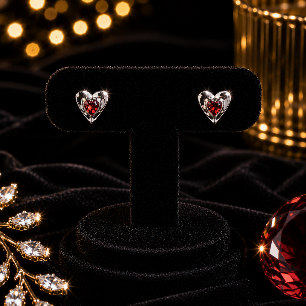 Natural Garnet Heart Stud Earrings Sterling Silver 925 Hallmark Brand New Boxed