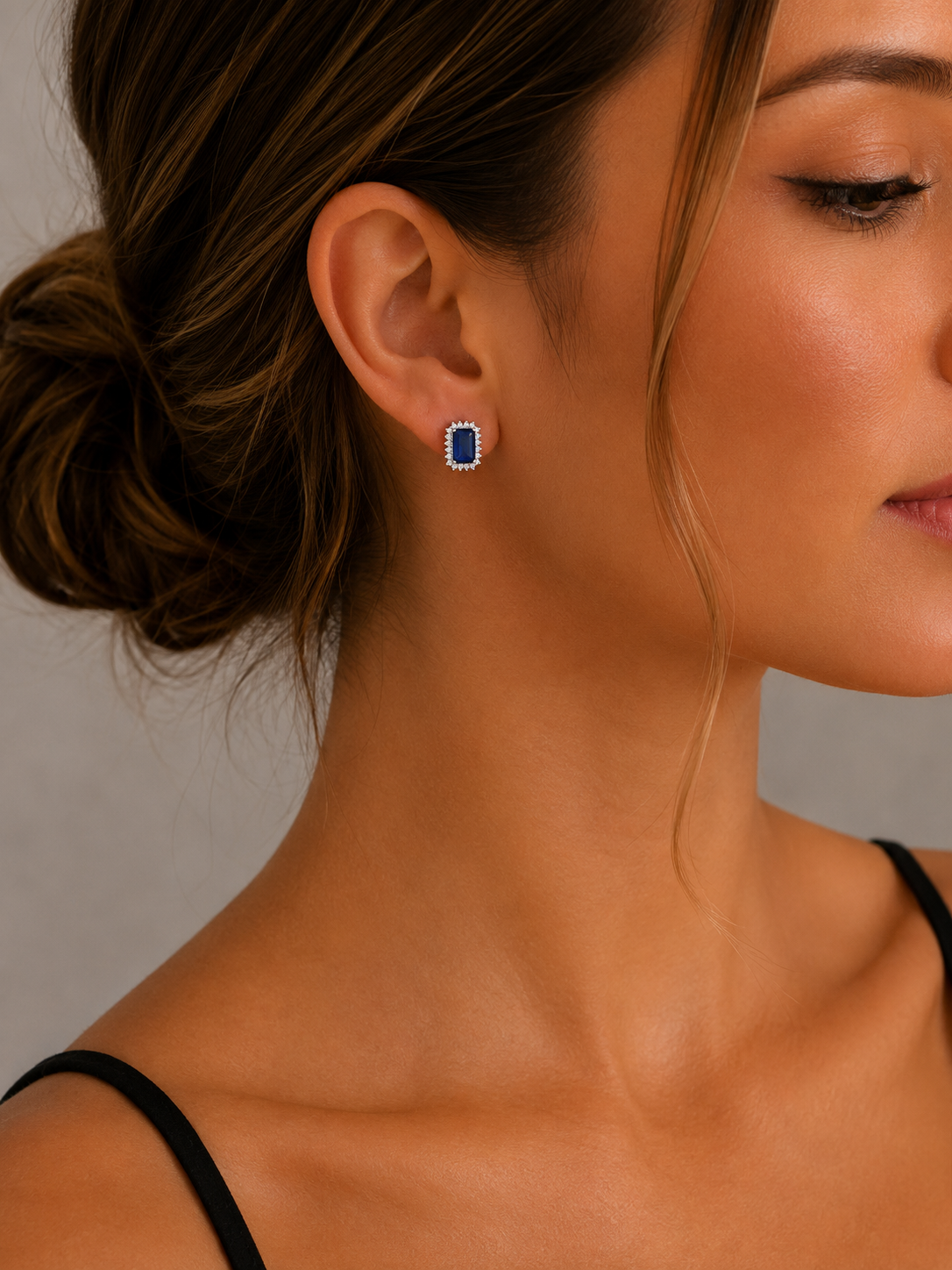 Cushion Halo Sapphire Stud Earrings Sterling Silver 925 Hallmarked British Made