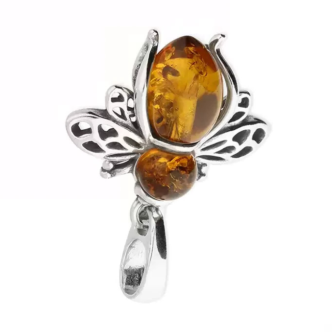 Amber Bumble Bee Pendant Sterling Silver 925 Hallmarked All Chain Lengths