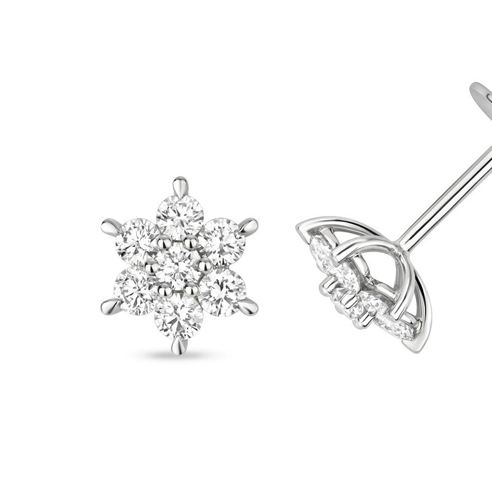 7 Natural Diamond Snowflake Earrings 18ct White Gold Hallmarked British Made