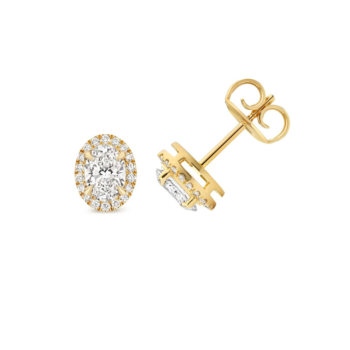 15 Lab-Grown Diamond Halo Stud Earrings 18ct Yellow Gold Hallmarked British Made