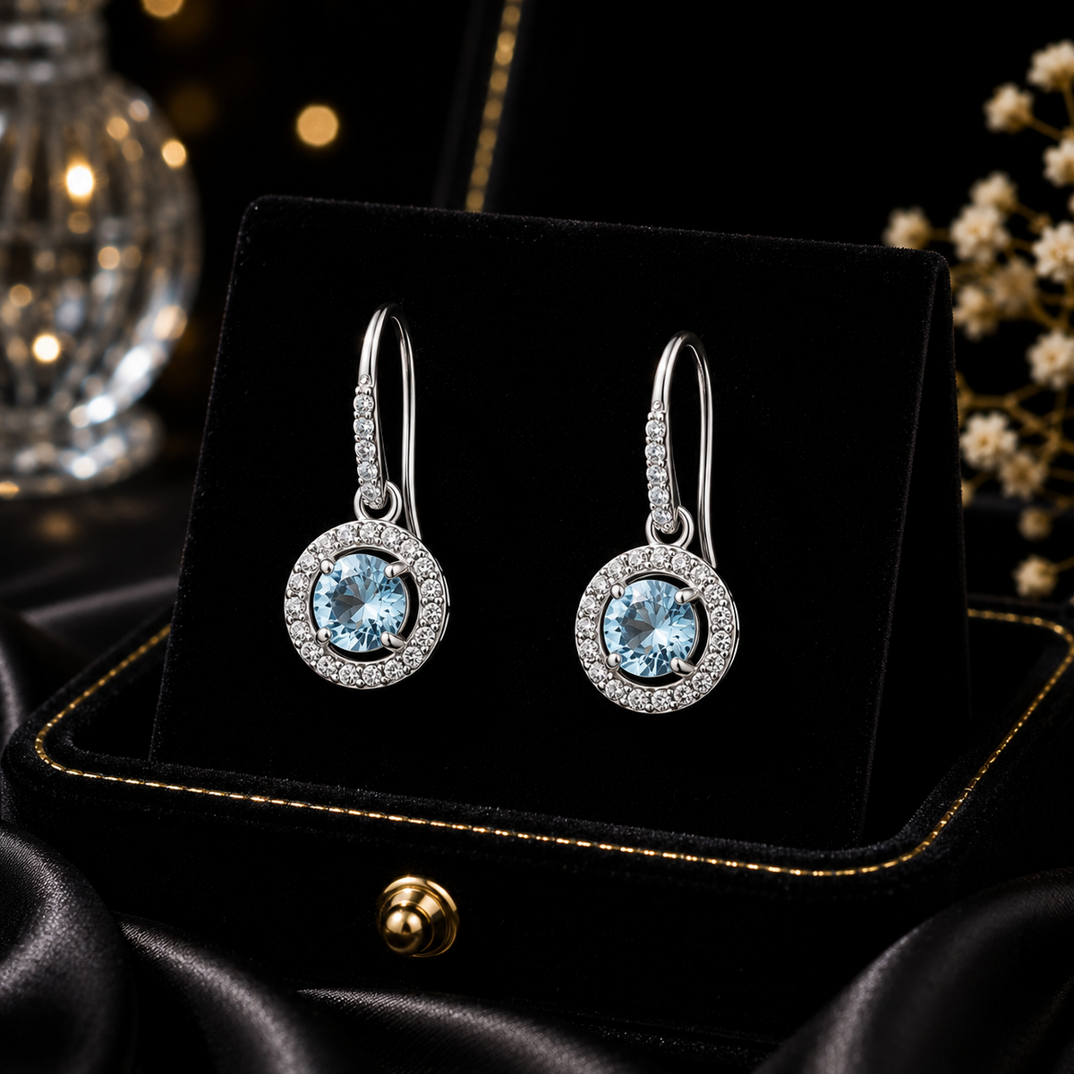 Natural Aquamarine Hoop Earrings Sterling Silver 925 Hallmarked British Made