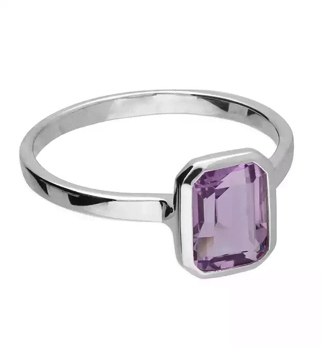 Solitaire Amethyst Ring Sterling Silver 925 Hallmarked British Made Size M - R