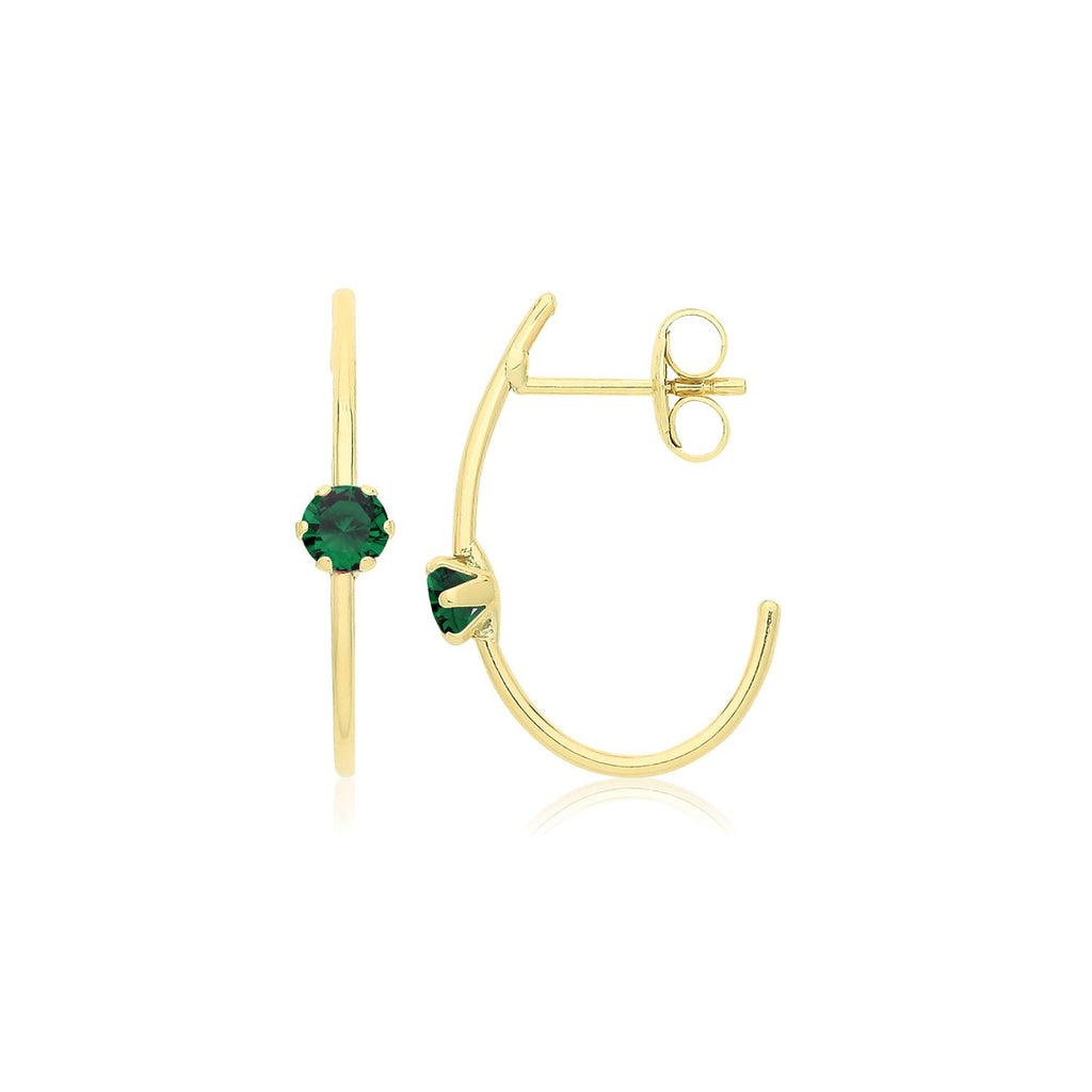 Natural Emerald Half Hoop Earrings 9ct Yellow Gold 375 Hallmarked Brand New