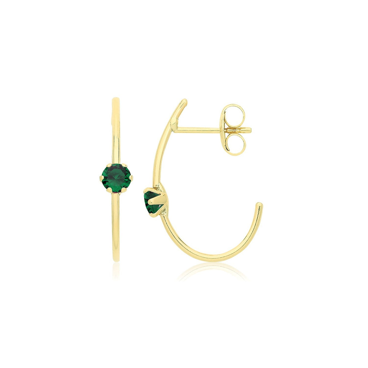 Natural Emerald Half Hoop Earrings 9ct Yellow Gold 375 Hallmarked Brand New