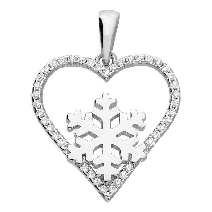 Heart & Snowflake Pendant Sterling Silver 925 Hallmarked All Chain Lengths
