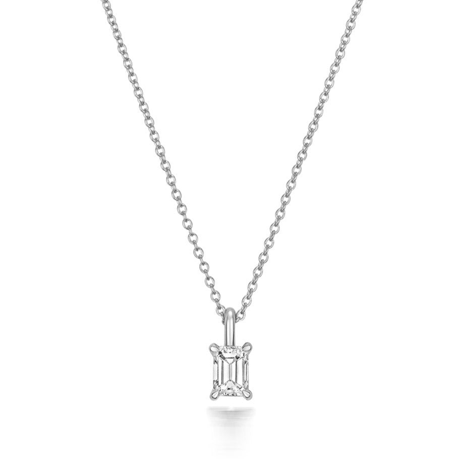 1 Natural Diamond Emerald Cut Necklace 18ct White Gold Hallmarked British Made